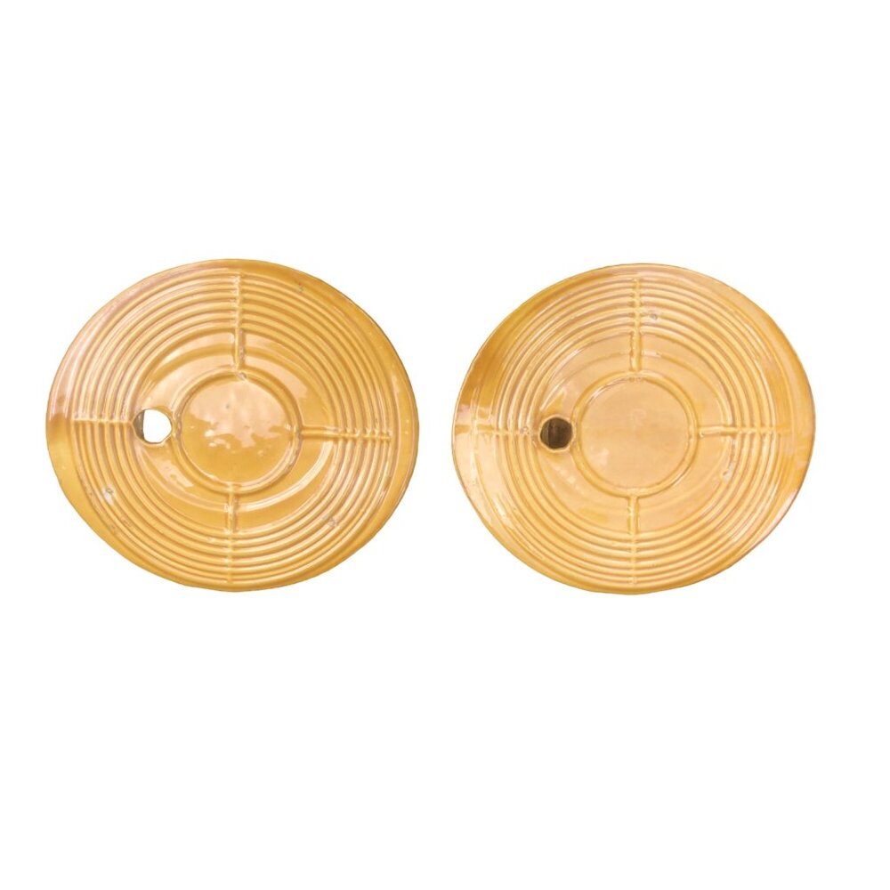 Pair of Vintage MCM Yellow Ceramic Straw Hat Wall Pockets Vases - Picture 11 of 12